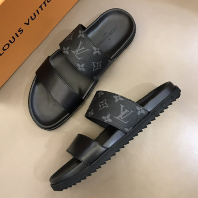 Louis Vuitton 2019 Mens Initial Logo Leather Slipper - 루이비통 남성 이니셜 로고 레더 슬리퍼 Lou01055x.Size(240 - 275).블랙