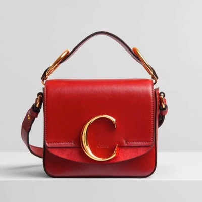 Chole 2019 C Leather Tote Shoulder Bag, 16.5cm -  끌로에 2019 C 레더 토트 숄더백,CLB0023,16.5cm,레드