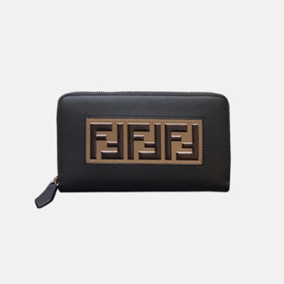 Fendi 2019 Leather Zip Round Wallet - 펜디 남여공용 레더 지퍼 라운드 장지갑 FENW0041.Size(19cm).블랙