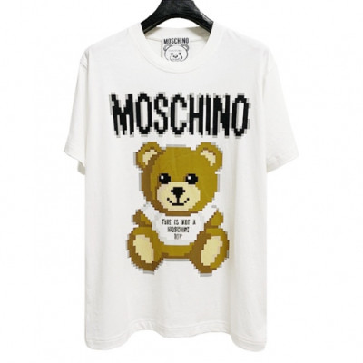 Moschino 2019 Mm/Wm Logo Crew -neck Cotton Short Sleeved Tshirt - 모스키노 남자 로고 크루넥 고튼 반팔티 Mos0015x.Size(s - l).화이트