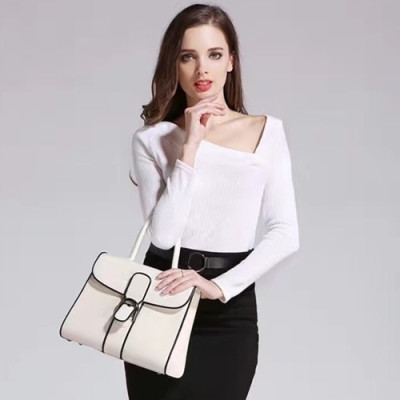 Delvaux 2019 Brillant Leather Tote Shoulder Bag,28 CM - 델보 2019 브리앙 레더 토트 숄더백,DVB0157.28 CM,화이트