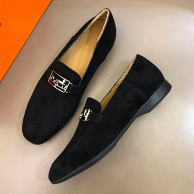 Hermes 2019 Mens Metal Logo Suede Loafer - 에르메스 남성 메탈 로고 스웨이드 로퍼 Her0281x.Size(240 - 265).블랙