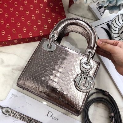 Dior 2019 Lady Dior Mini Tote Shoulder Bag,17CM - 디올 2019 레이디 디올 미니 토트 숄더백 DIOB0052,17CM,다크그레이핑크(은장)