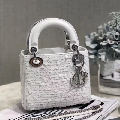 Dior 2019 Mini Lady Tote Shoulder Bag,17CM - 디올 2019 미니 레이디 토트 숄더백 DIOB0061,17CM,화이트(은장)