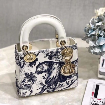 Dior 2019 Toile De Jouy Mini Lady Tote Shoulder Bag,17CM - 디올 2019 투왈 드 주이 미니 레이디 토트 숄더백 DIOB0068,17CM,화이트(금장)