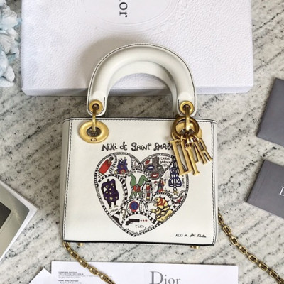 Dior 2019 Niki De Saint Phalle Lady Dior Mini Tote Shoulder Bag,17CM - 디올 2019 니키 드 생팔 레이디 디올 미니 토트 숄더백 DIOB0075,17CM,화이트(금장)