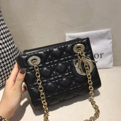 Dior 2019 Leather Chain Shoulder Bag ,20CM - 디올 2019 여성용 레더 체인 숄더백 DIOB0186,20cm,블랙