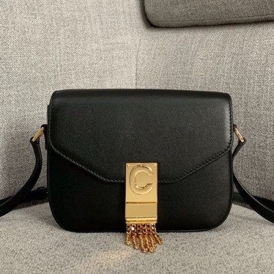 Celine 2019 C Leather Chain Shoulder Bag,17.5CM - 셀린느 2019  C 레더 체인 숄더백 ,188503,17.5CM,블랙