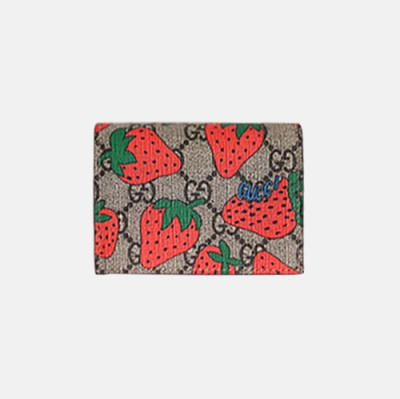 Gucci 2019 Card Case With Strawberry Print  573839 - 구찌 2019 스트로베리 카드 케이스 동전 지갑  GUW0024.Size(11CM).브라운
