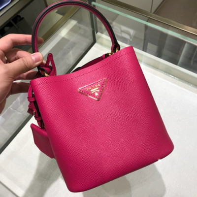 Prada 2019 Double Small Saffiano Tote Shoulder Bag,18cm - 프라다 2019 여성용 두블레 스몰 사피아노 토트 숄더백 ,1BA217-7,18cm,핫핑크