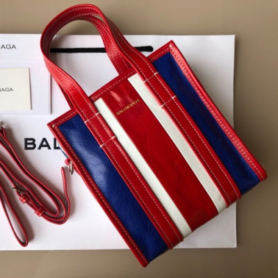 Balenciaga 2019 Bazar Leather Tote Shoulder Shopper Bag,20CM - 발렌시아가 2019 바자르 레더 남여공용 토트 숄더 쇼퍼백,BGB0283,20CM,레드+블루