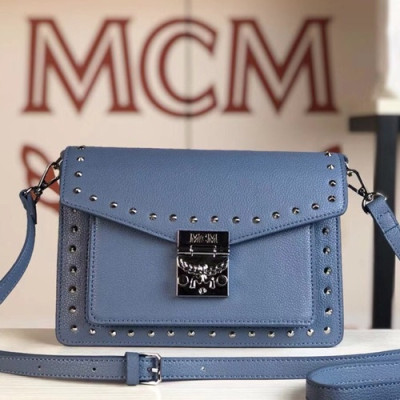 MCM Patricia Leather Shoulder Bag,22.5cm - 엠씨엠 패트리샤 레더 여성용 숄더백 MCMB0127, 22.5cm,블루