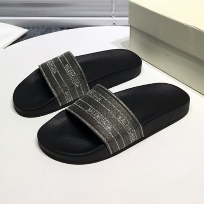 Balenciaga 2019 Mm/Wm Logo Glitter Leather Slipper - 발렌시아가 남자 로고 글리터 레더 샌들 Bal0228x.Size(225 - 270).블랙