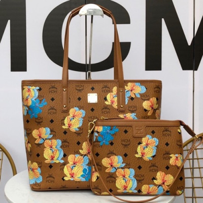 MCM Essential Visetos Tote Shoulder Bag,35cm - 엠씨엠 여성용 에센셜 비세토스 토트 숄더백 MCMB0248, 35cm,브라운