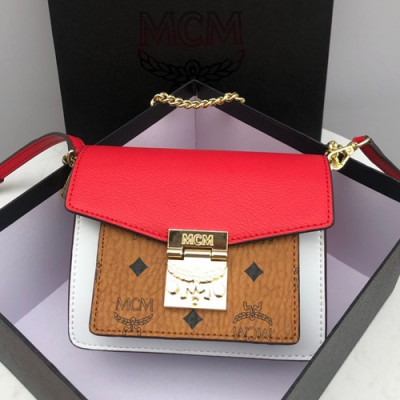 MCM 2019 Millie Visetos Shoulder Cross Bag,21cm - 엠씨엠 2019 여성용 밀리 비세토스 숄더 크로스백 MCMB0285, 21cm,브라운+레드