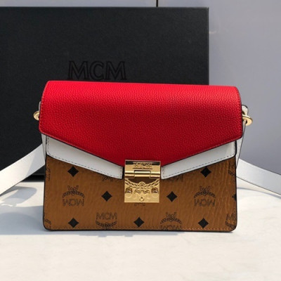 MCM 2019 Visetos Shoulder Cross Bag,26cm - 엠씨엠 2019 여성용 비세토스 숄더 크로스백 MCMB0294, 26cm,브라운+레드