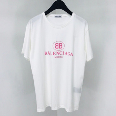 Balenciaga 2019 Mm/Wm Oversize Logo Short Sleeved Tshirt - 발렌시아가 남자 오버사이즈 로고 반팔티 Bal0230x.Size(s - xl).화이트