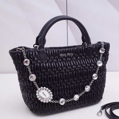 MiuMiu 2019 Matelasse Crystal Tote Shoulder Bag,28cm - 미우미우 2019 마틀라세 크리스탈 토트 숄더백,5BE896 , MIUB0040, 28cm,블랙