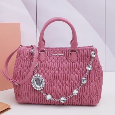 MiuMiu 2019 Matelasse Crystal Tote Shoulder Bag,28cm - 미우미우 2019 마틀라세 크리스탈 토트 숄더백,5BA958 , MIUB0047, 28cm,핑크