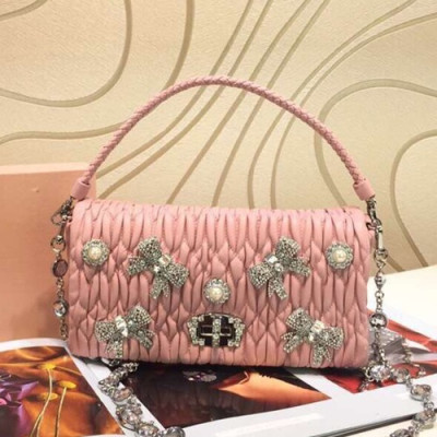 MiuMiu 2019 Matelasse Crystal Tote Shoulder Cross Bag,22cm - 미우미우 2019 마틀라세 크리스탈 토트 숄더 크로스백,5BD417, MIUB0062 , 22cm,핑크