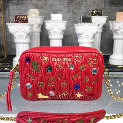 MiuMiu 2019  Matelasse  Chain Shoulder Cross Bag,21cm - 미우미우 2019 마틀라세 체인 숄더 크로스백,5BH118, MIUB0171  , 21cm,레드