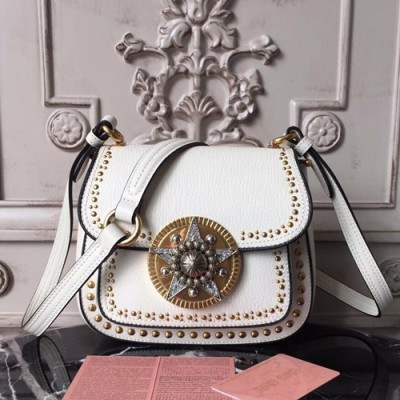 MiuMiu 2019 Star Buckle Shoulder Cross Bag,19cm - 미우미우 2019 스타 버클 숄더 크로스백,5BD030 , MIUB0182 , 19cm,화이트