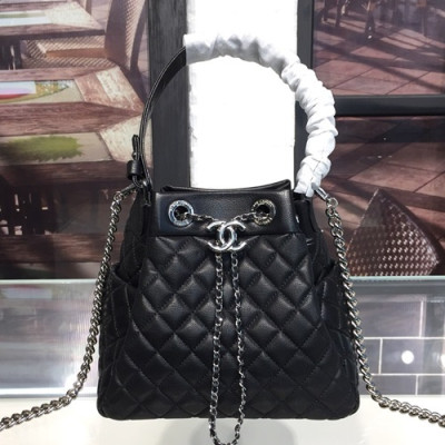 Chanel 2019 Women Leather Chain Bucket Tote Shoulder Bag ,22CM - 샤넬 2019 여성용 레더 체인 버킷 토트 숄더백,CHAB0684,22CM,블랙