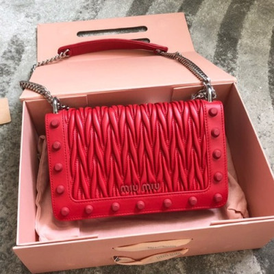 MiuMiu 2019  Matelasse  Chain Shoulder Cross Bag,22cm - 미우미우 2019 마틀라세 체인 숄더 크로스백,5BD086, MIUB0255 , 22cm,레드