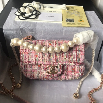 Chanel 2019 Wool Chain Shoulder Cross Bag  ,19CM - 샤넬 2019  울 체인 숄더 크로스백 CHAB0718,19CM,핑크