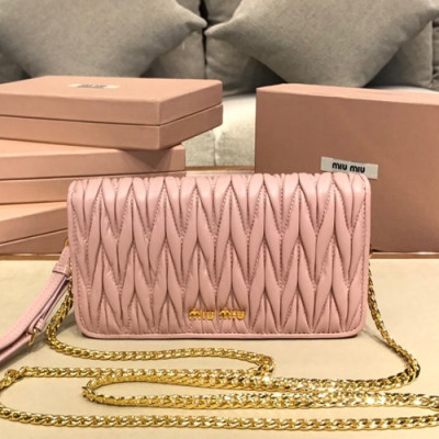 MiuMiu 2019  Matelasse  Chain Shoulder Cross Bag / Clutch Bag,19cm - 미우미우 2019 마틀라세 체인 숄더 크로스백 / 클러치백,5ZH029, MIUB0289 , 19cm,핑크