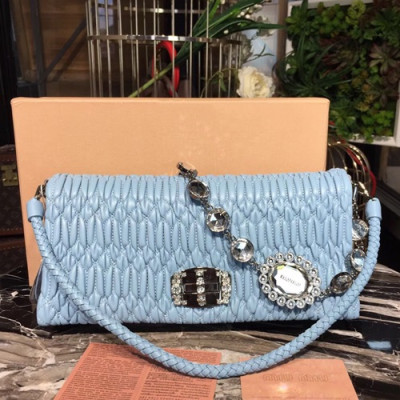 MiuMiu 2019 Matelasse Crystal Tote Shoulder Cross Bag,28cm - 미우미우 2019 마틀라세 크리스탈 토트 숄더 크로스백,5BD233, MIUB0305 , 28cm,연블루