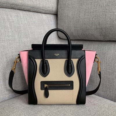 Celine 2019 Nano Luggage Leather Tote Shoulder Bag,20CM - 셀린느 2019 나노 러기지 레더 토트 숄더백 ,189243-15,20CM,베이지+핑크