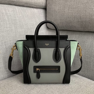 Celine 2019 Nano Luggage Leather Tote Shoulder Bag,20CM - 셀린느 2019 나노 러기지 레더 토트 숄더백 ,189243-18,20CM,그레이+민트