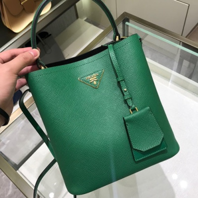 Prada Double Saffiano Tote Shoulder Bag,23cm - 프라다 여성용 두블레 사피아노 토트 숄더백 ,1BA212-19,23cm,그린