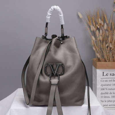 Valentino 2019 V-ring Leather Large Bucket Tote Shoudler Bag,34CM - 발렌티노 2019 브이링 레더 라지 버킷 토트 숄더백, VTB0540,34CM,그레이