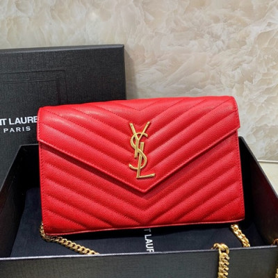 Saint Laurent Women Monogram Chain Shoulder Bag,22.5 CM - 입생로랑 여성용 모노그램 체인 숄더백 360452 , SLB0324,22.5CM,라이트레드