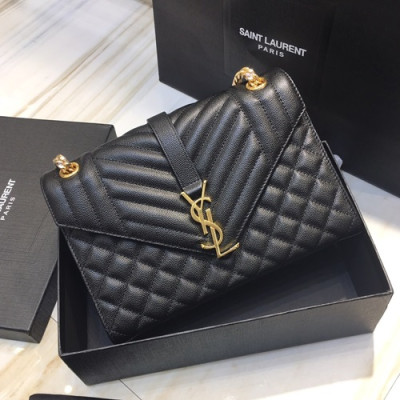 Saint Laurent 2019 Women Envelop Satchel Shoulder Bag,24CM - 입생로랑 2019 여성용 엔벨롭 사첼 숄더백 487206 , SLB0364,24CM,블랙