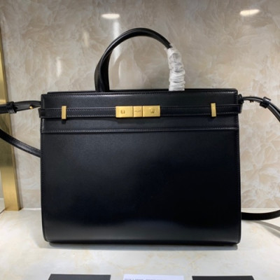 Saint Laurent 2019 Manhattan Leather Tote Shoulder Bag,32cm - 입생로랑 2019 여성용 맨하탄 레더 토트 숄더백 568702 , SLB0368,32cm,블랙