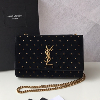 Saint Laurent Women Kate Suede Chain Shoulder Bag,24CM - 입생로랑 여성용 케이트 스웨이드 체인 숄더백SLB0384,24CM,블랙