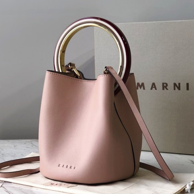 Marni 2019 Leather Pannier Bucket Tote Shoulder Bag,19CM - 마르니 2019 레더 파니에 버킷 토트 숄더백, MARB0003,19CM,핑크