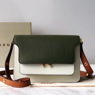 Marni 2019 Trunk Leather Shoulder Bag,24CM - 마르니 2019 트렁크 레더 숄더백, MARB0019,24CM,화이트(카키+브라운)