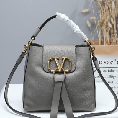 Valentino 2019 V-ring Leather Tote Shoudler Bag,22CM - 발렌티노 2019 브이링 여성용 레더 토트 숄더백 ,VTB0623,22CM,그레이