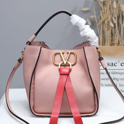 Valentino 2019 V-ring Leather Tote Shoudler Bag,22CM - 발렌티노 2019 브이링 여성용 레더 토트 숄더백 ,VTB0628,22CM,핑크