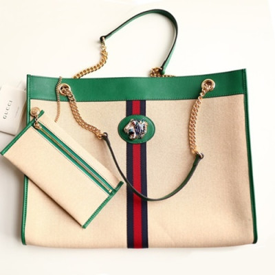 Gucci 2019 Tiger Head Large Women Tote Shoulder Shopper Bag,45CM - 구찌 2019 타이거헤드 라지 여성용 토트 숄더 쇼퍼백  537219,GUB0678  ,45cm,베이지+그린