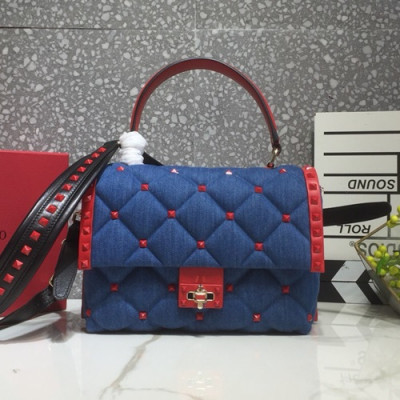 Valentino 2019 Denim&Leather Ruckstud Tote Shoudler Bag,23CM - 발렌티노 2019 데님&레더 락스터드 토트 숄더백,0055-VTB0705,23CM,블루+레드