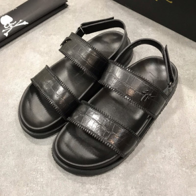 Giuseppe Zanoti 2019 Mens Logo Leather Slipper - 쥬세페자노티 남성 로고 레더 슬리퍼 Giu0033x.Size(240 - 275).블랙