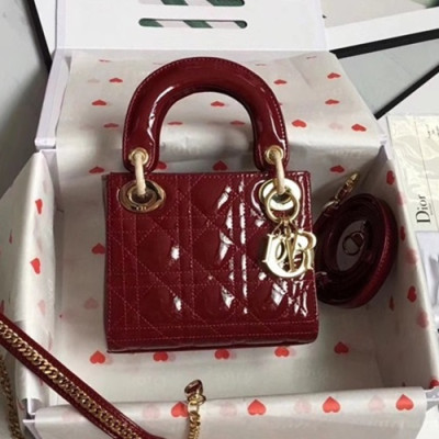 Dior 2019 Lady Dior Tote Shoulder Bag,17CM - 디올 2019 레이디 디올 토트 숄더백 DIOB0325,17CM,와인(금장)