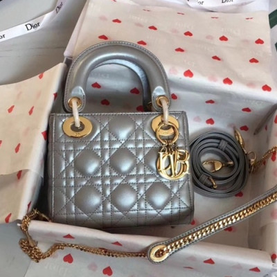 Dior 2019 Lady Dior Tote Shoulder Bag,17CM - 디올 2019 레이디 디올 토트 숄더백 DIOB0335,17CM,실버(금장)