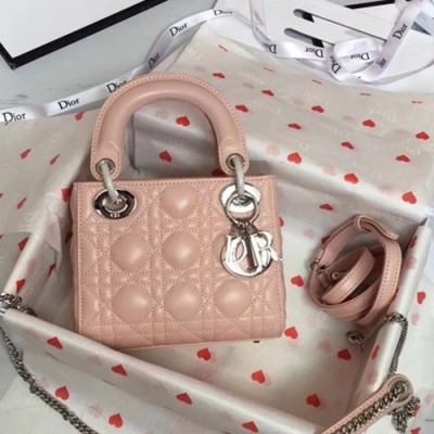 Dior 2019 Lady Dior Tote Shoulder Bag,17CM - 디올 2019 레이디 디올 토트 숄더백 DIOB0340,17CM,인디핑크(은장)