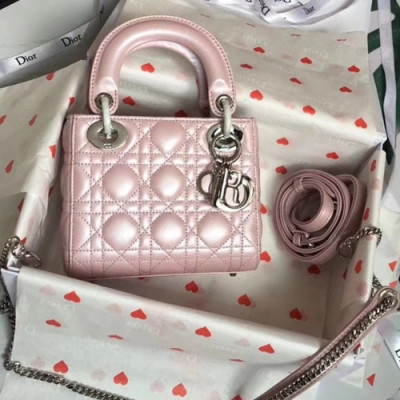 Dior 2019 Lady Dior Tote Shoulder Bag,17CM - 디올 2019 레이디 디올 토트 숄더백 DIOB0344,17CM,핑크(은장)